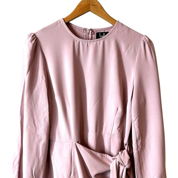 Lulus Believe it or Knot Long Sleeve Tie Front Skater Dress Rose Pink with FLAW - Picture 6 of 16